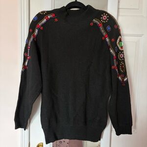 Peter Valentine Vintage 80s Black Jewel beaded Embroidey Knit Oversized Sweater